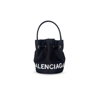BALENCIAGA WOMEN'S WHEEL DRAWSTRING BUCKET BAG MINI IN BLACK 656682H854N1055 (18*15*15cm)